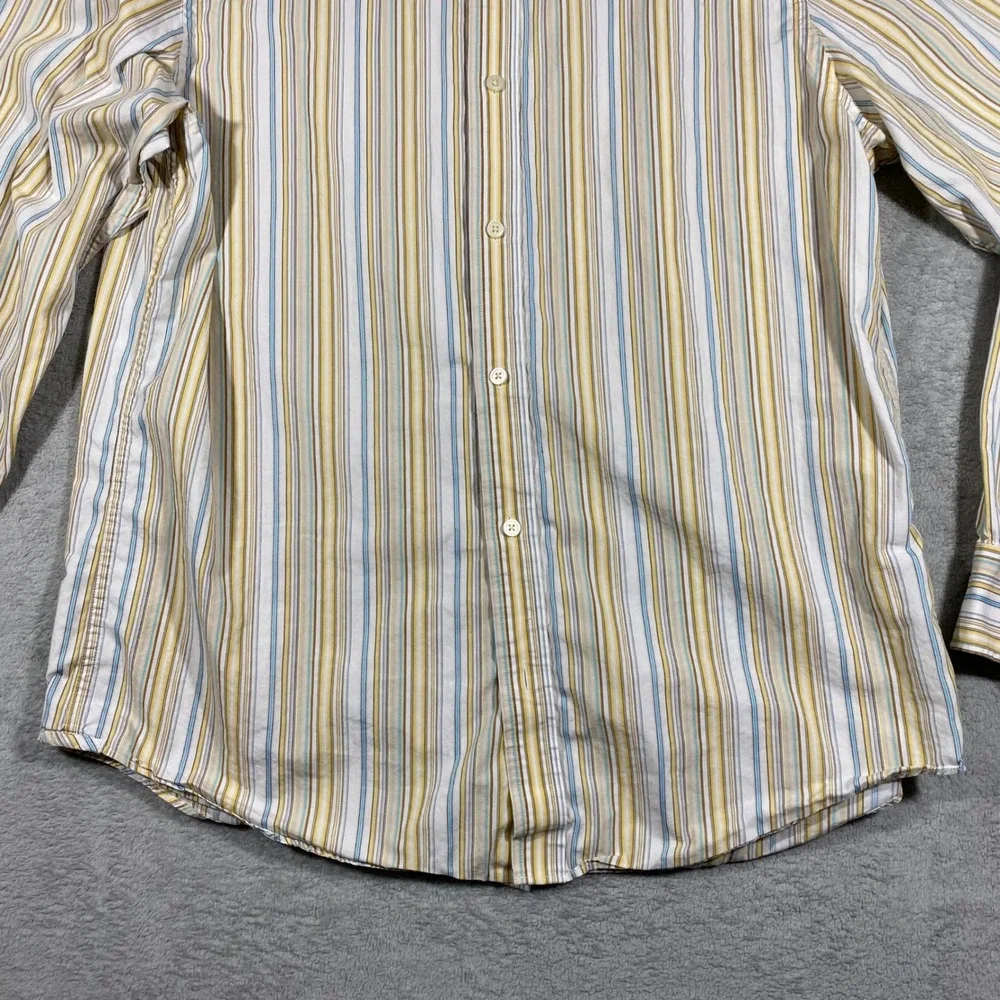 Banana Republic Striped Button Down Mens Large‎ White Blue Yellow Long Sleeve